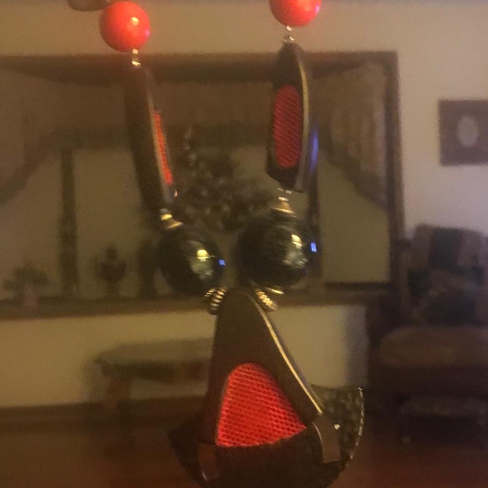 Red And Black Statement Necklace - image 1